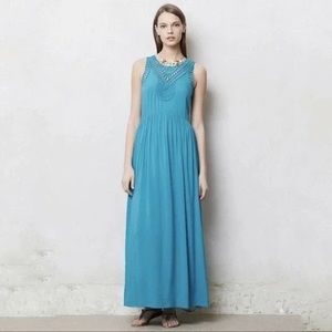 Anthropologie Mermaid Dress Size XS Maxi Macrame Sleeveless Pockets Teal